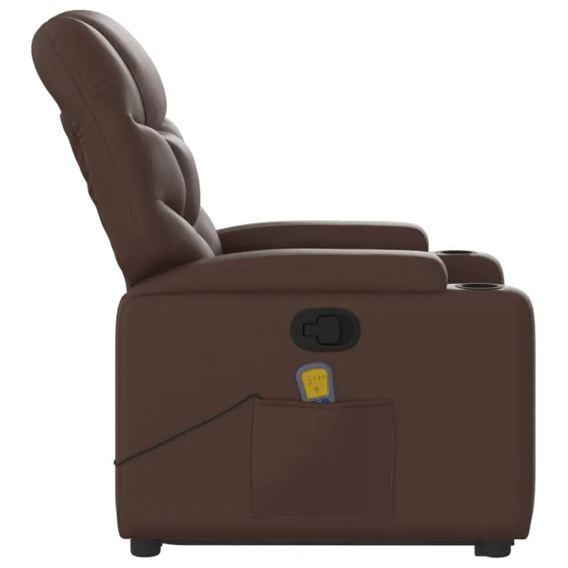 Atsistojantis atlošiamas masažinis krėslas, rudas, dirbtinė oda