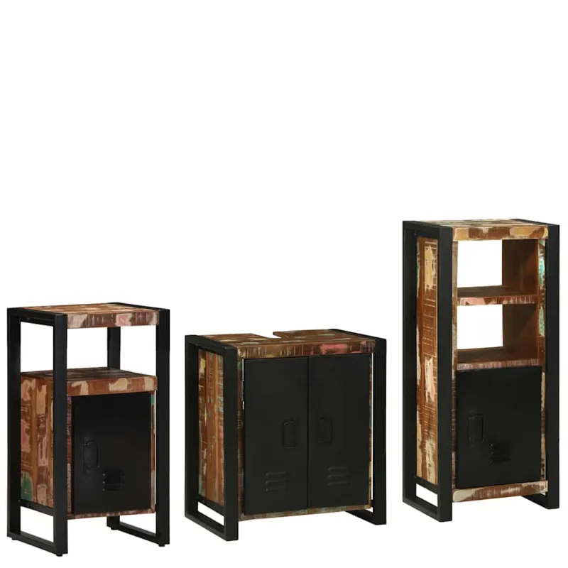 Vonios baldų rinkinys su stalčių 3 pcs Kietas atkurtas medis