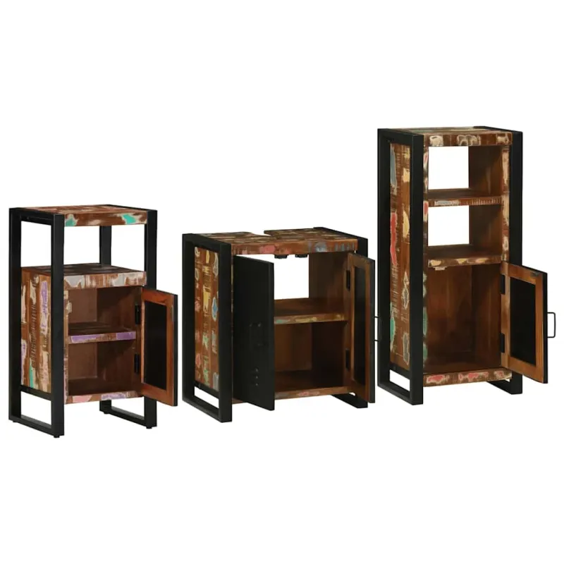 Vonios baldų rinkinys su stalčių 3 pcs Kietas atkurtas medis