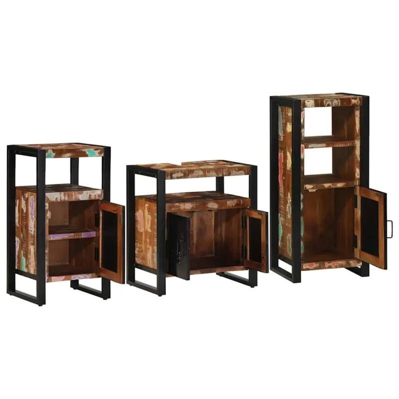 Vonios baldų rinkinys su stalčių 3 pcs Kietas atkurtas medis