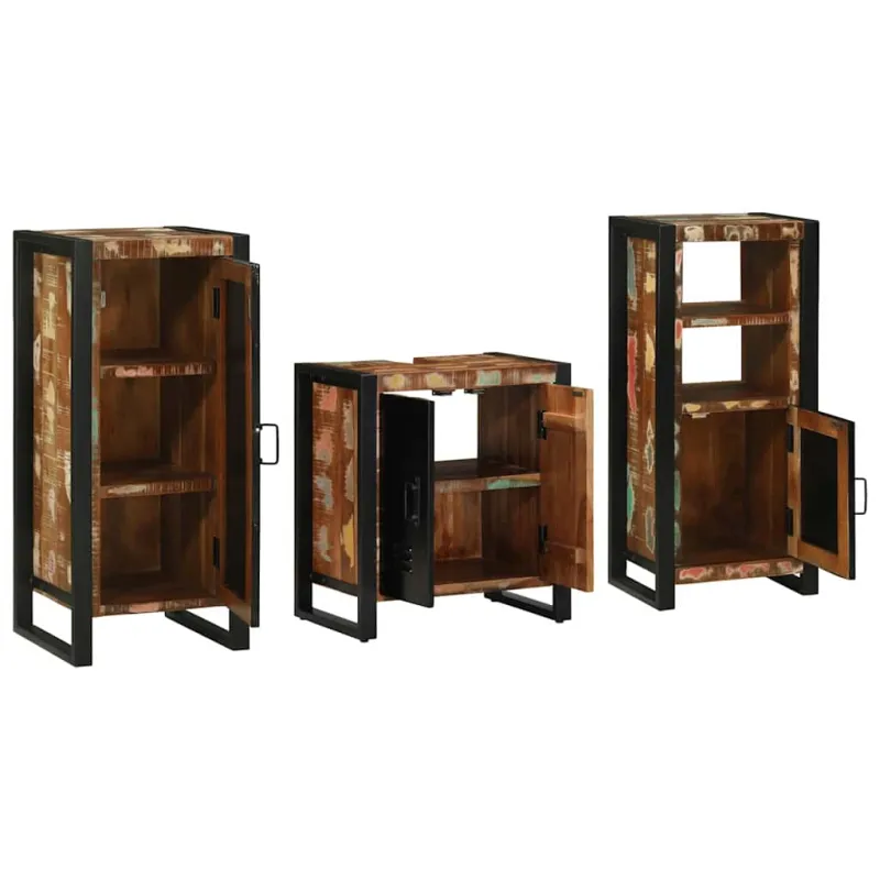 Vonios baldų rinkinys su stalčių 3 pcs Kietas atkurtas medis