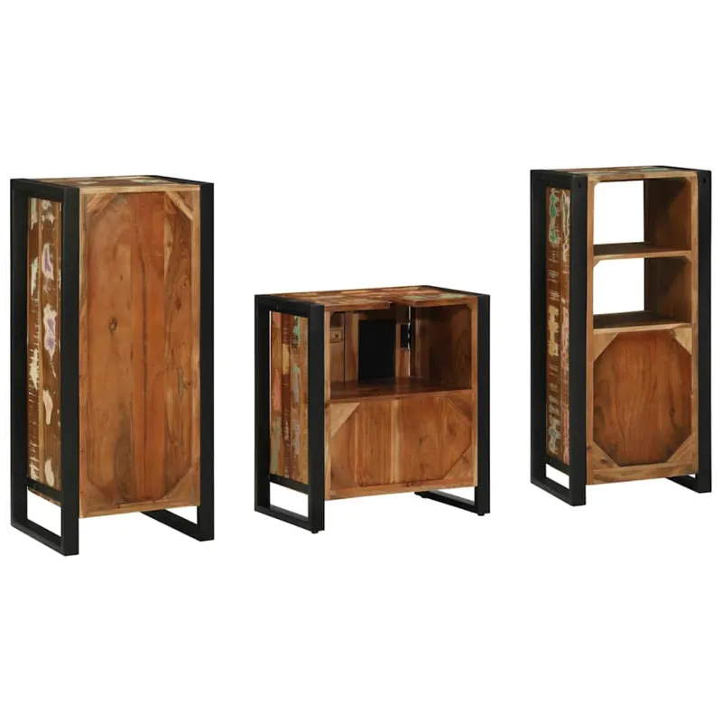 Vonios baldų rinkinys su stalčių 3 pcs Kietas atkurtas medis