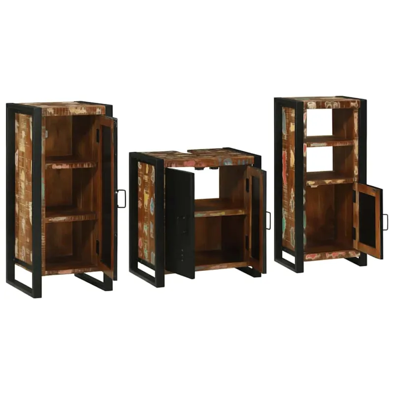 Vonios baldų rinkinys su stalčių 3 pcs Kietas atkurtas medis