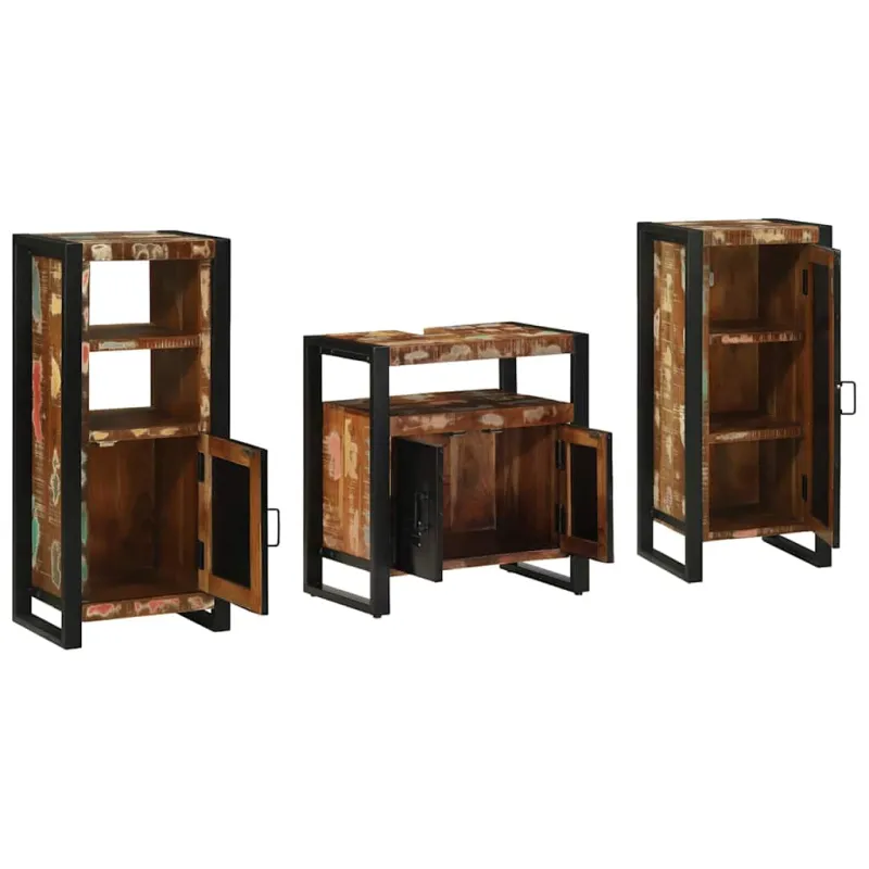 Vonios baldų rinkinys su stalčių 3 pcs Kietas atkurtas medis