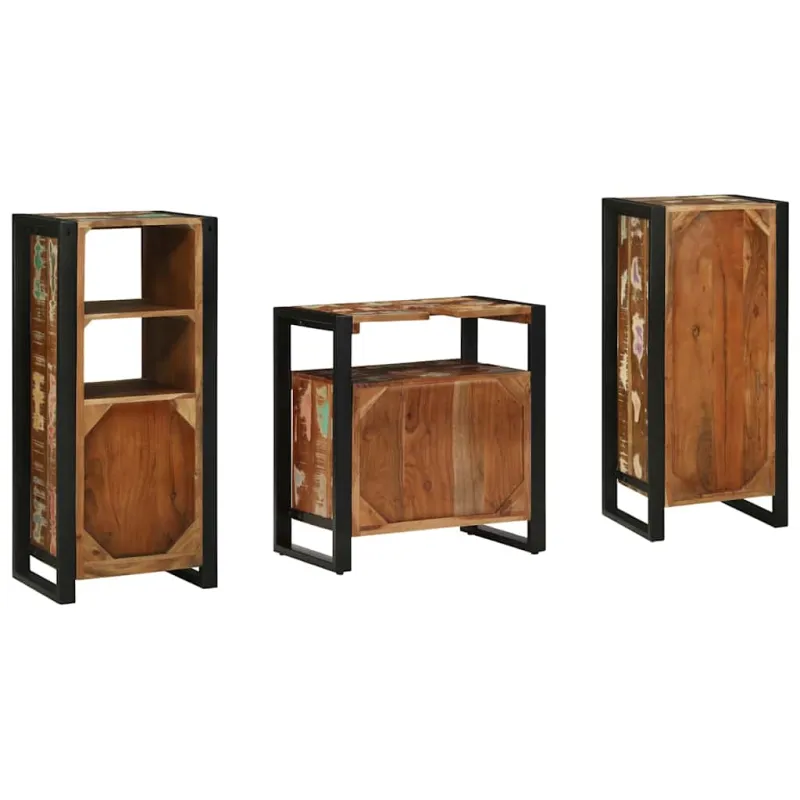 Vonios baldų rinkinys su stalčių 3 pcs Kietas atkurtas medis