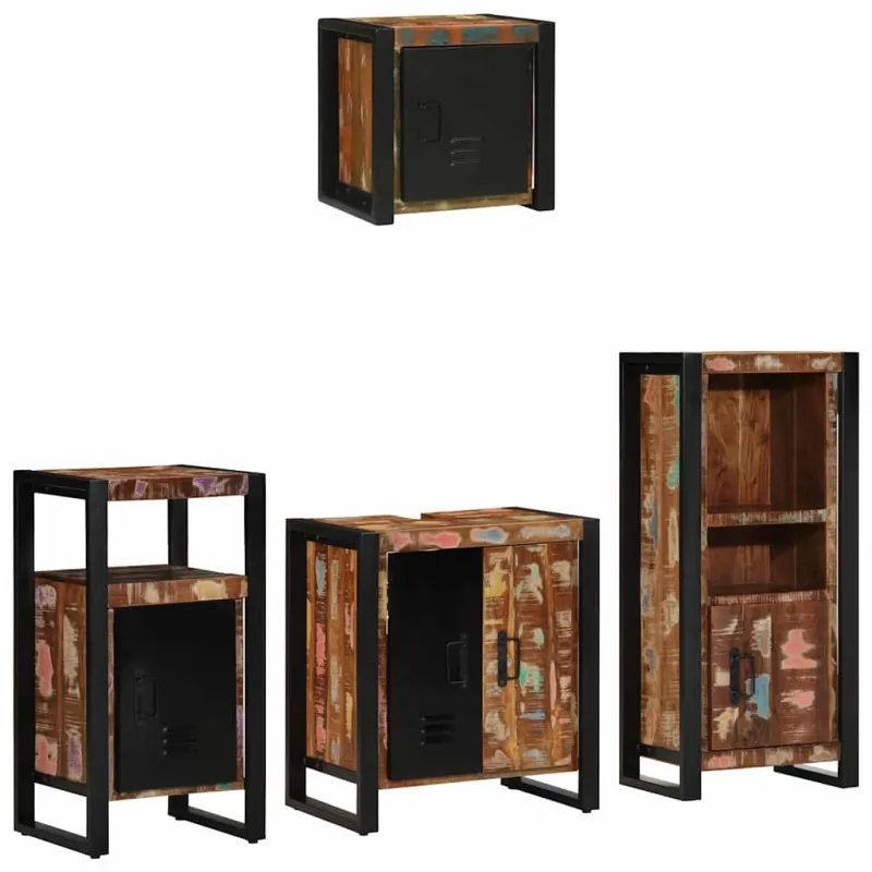 Vonios baldų rinkinys su stalčių 4 pcs Kietas atkurtas medis