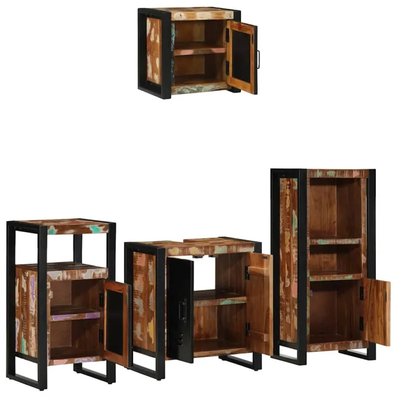 Vonios baldų rinkinys su stalčių 4 pcs Kietas atkurtas medis