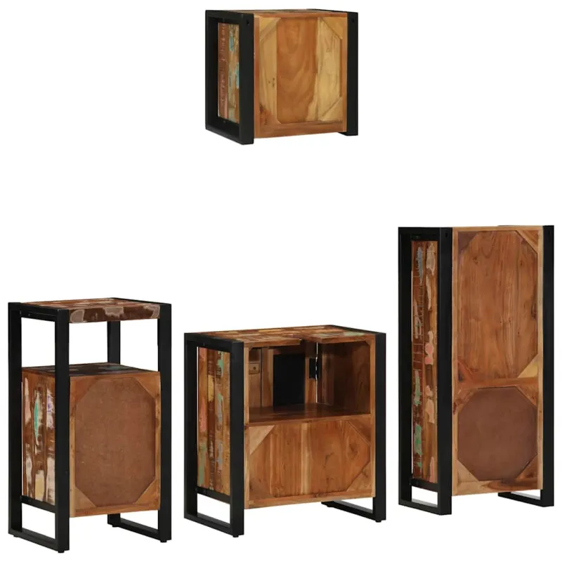 Vonios baldų rinkinys su stalčių 4 pcs Kietas atkurtas medis