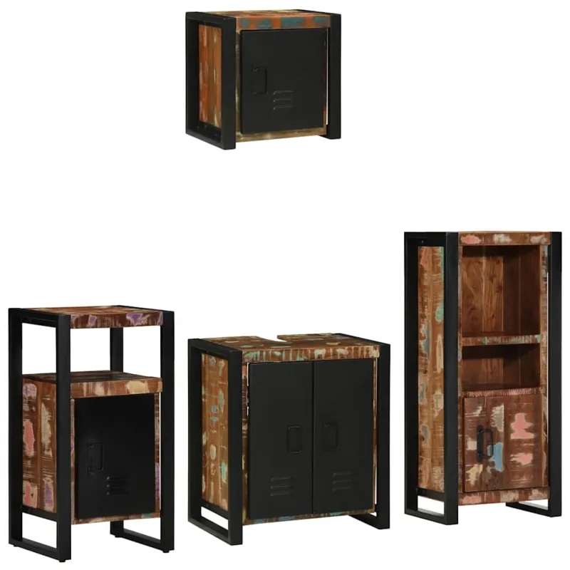 Vonios baldų rinkinys su stalčių 4 pcs Kietas atkurtas medis