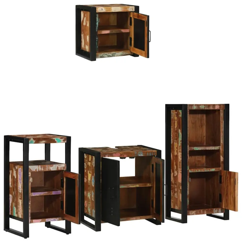 Vonios baldų rinkinys su stalčių 4 pcs Kietas atkurtas medis