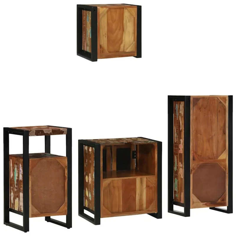 Vonios baldų rinkinys su stalčių 4 pcs Kietas atkurtas medis