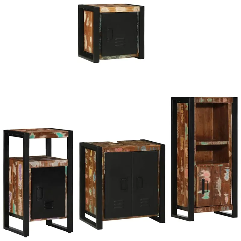 Vonios baldų rinkinys su stalčių 4 pcs Kietas atkurtas medis