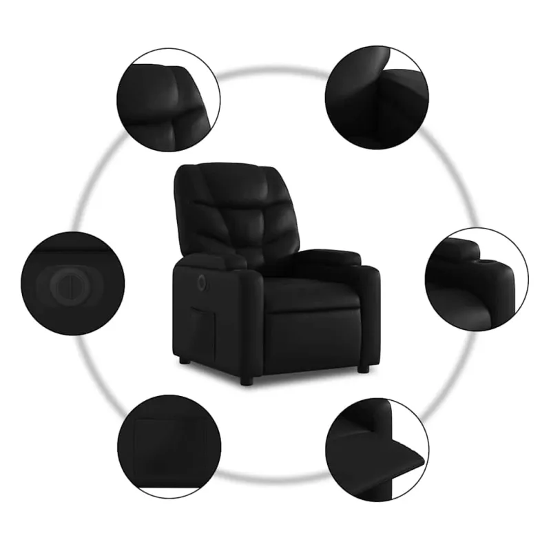 Atsistojantis elektrinis krėslas, juodas, dirbtinė oda