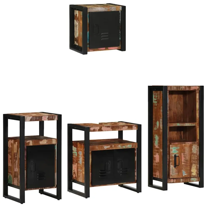 Vonios baldų rinkinys su stalčių 4 pcs Kietas atkurtas medis