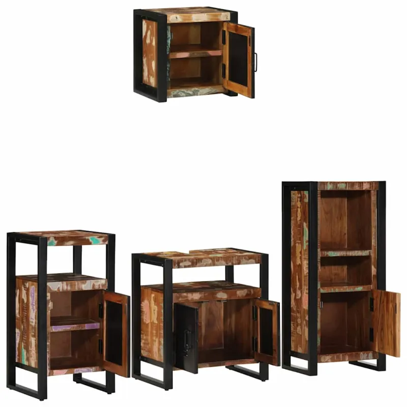 Vonios baldų rinkinys su stalčių 4 pcs Kietas atkurtas medis