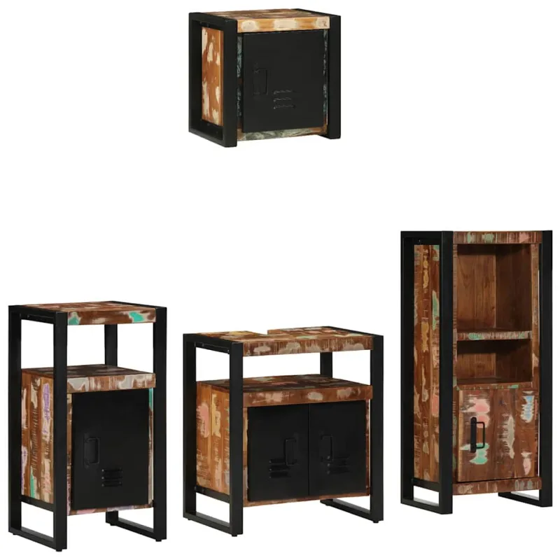 Vonios baldų rinkinys su stalčių 4 pcs Kietas atkurtas medis