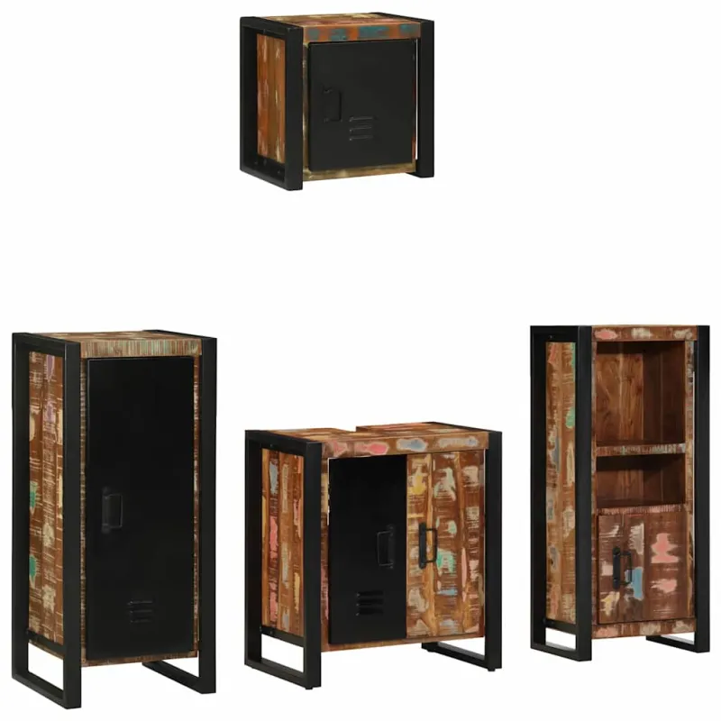 Vonios baldų rinkinys su stalčių 4 pcs Kietas atkurtas medis