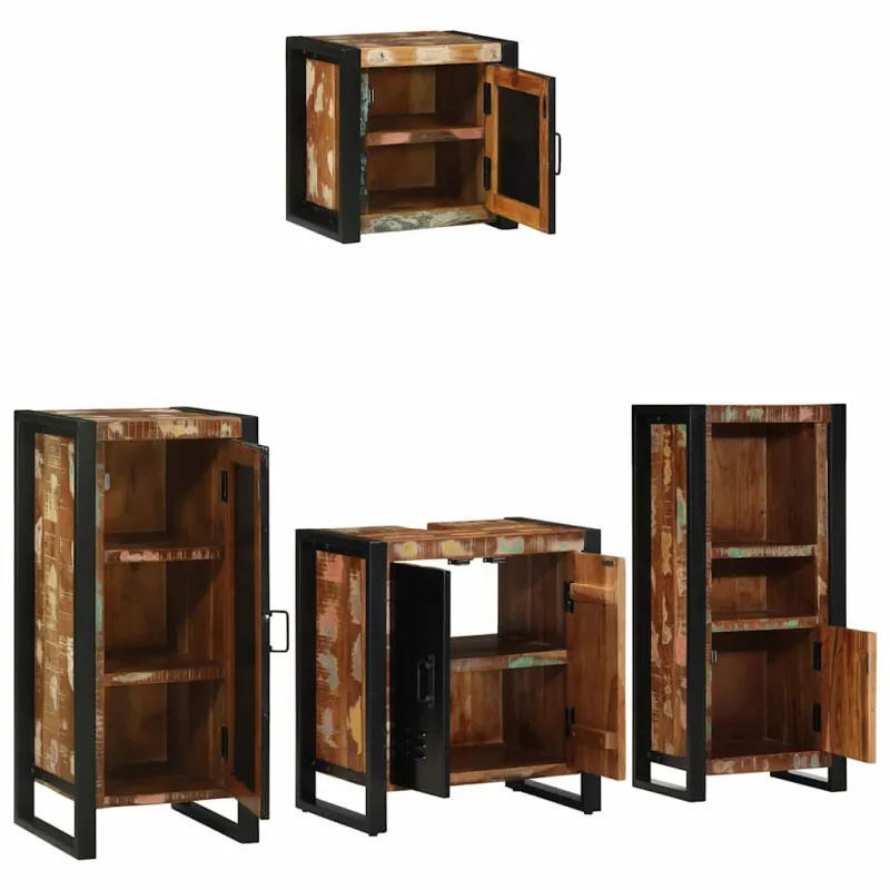 Vonios baldų rinkinys su stalčių 4 pcs Kietas atkurtas medis