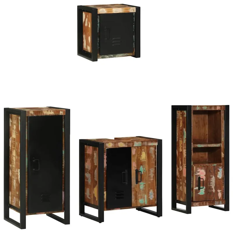 Vonios baldų rinkinys su stalčių 4 pcs Kietas atkurtas medis