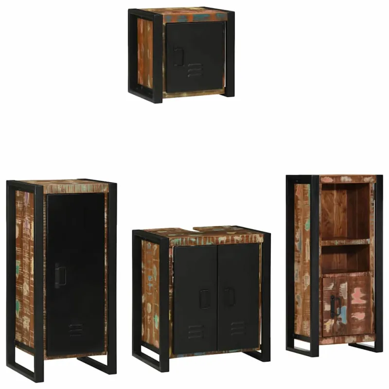 Vonios baldų rinkinys su stalčių 4 pcs Kietas atkurtas medis