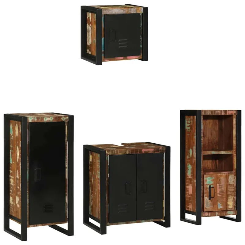 Vonios baldų rinkinys su stalčių 4 pcs Kietas atkurtas medis