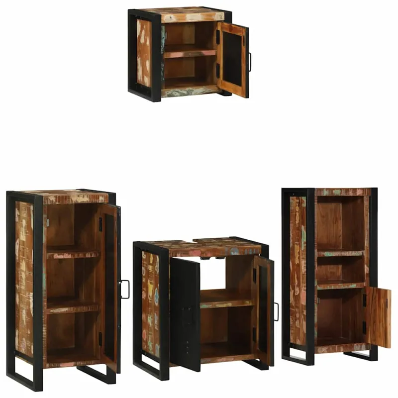 Vonios baldų rinkinys su stalčių 4 pcs Kietas atkurtas medis