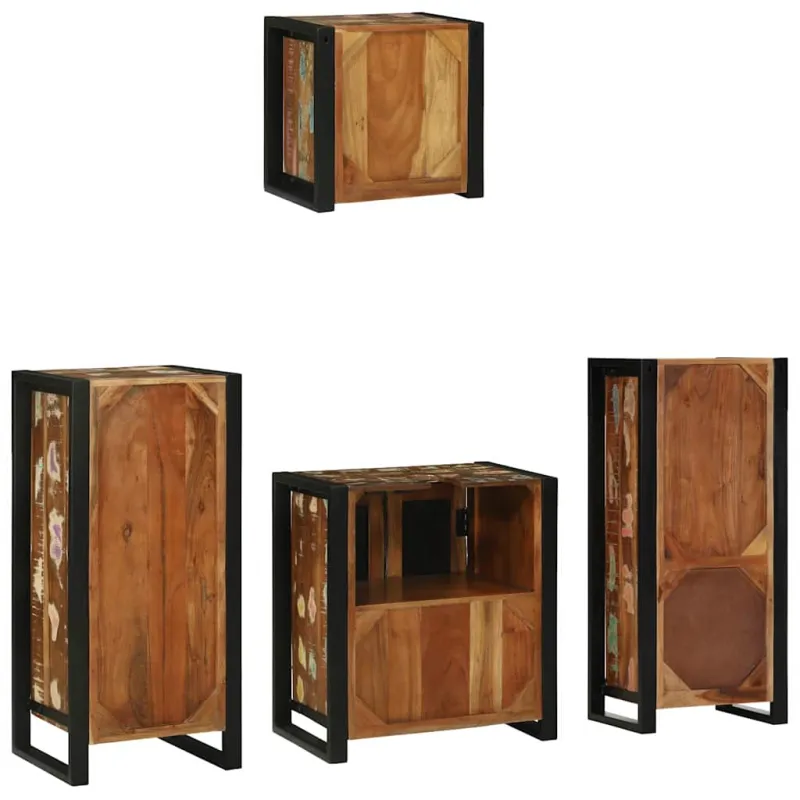 Vonios baldų rinkinys su stalčių 4 pcs Kietas atkurtas medis