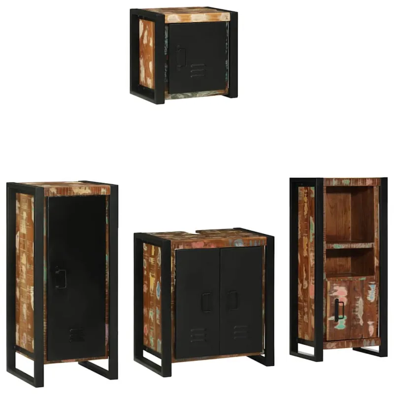 Vonios baldų rinkinys su stalčių 4 pcs Kietas atkurtas medis