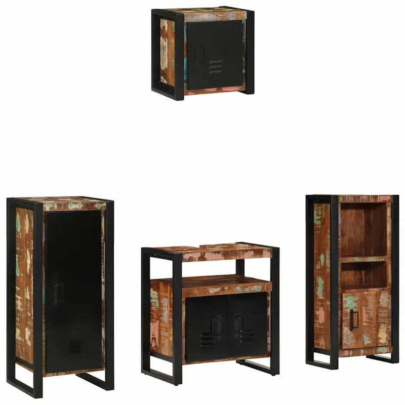 Vonios baldų rinkinys su stalčių 4 pcs Kietas atkurtas medis