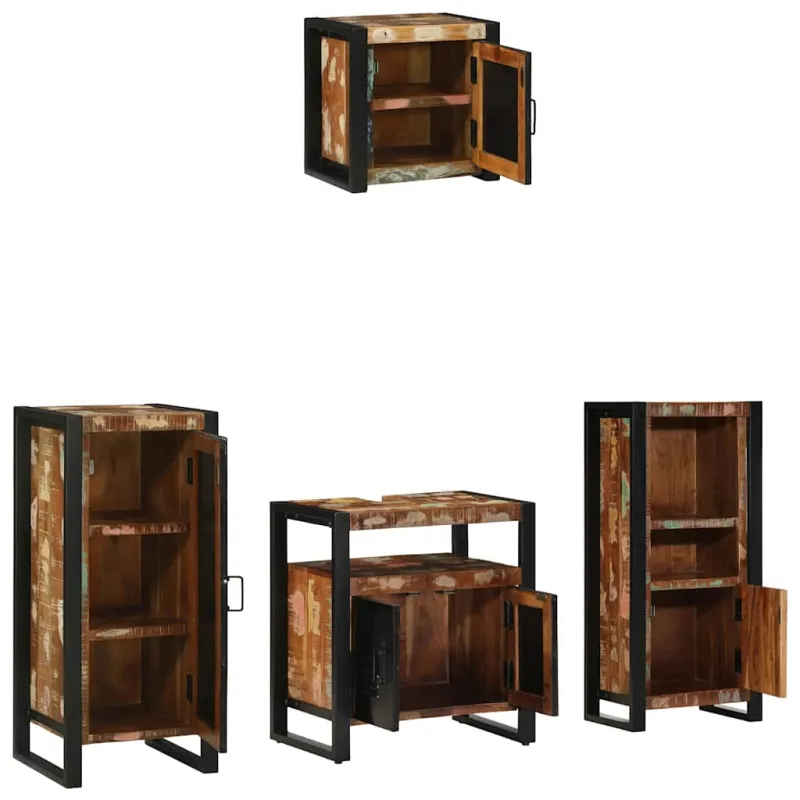 Vonios baldų rinkinys su stalčių 4 pcs Kietas atkurtas medis