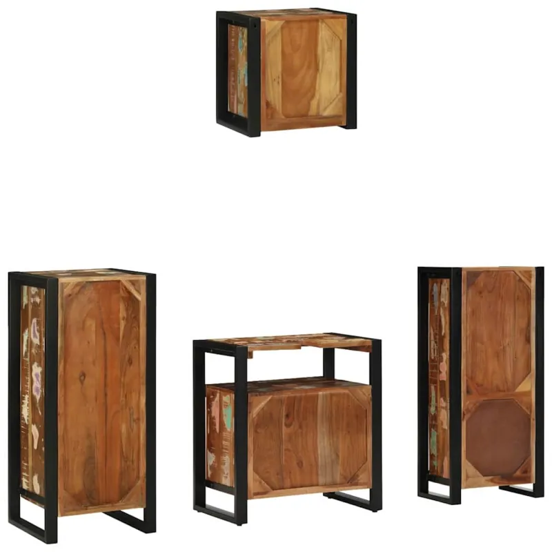 Vonios baldų rinkinys su stalčių 4 pcs Kietas atkurtas medis