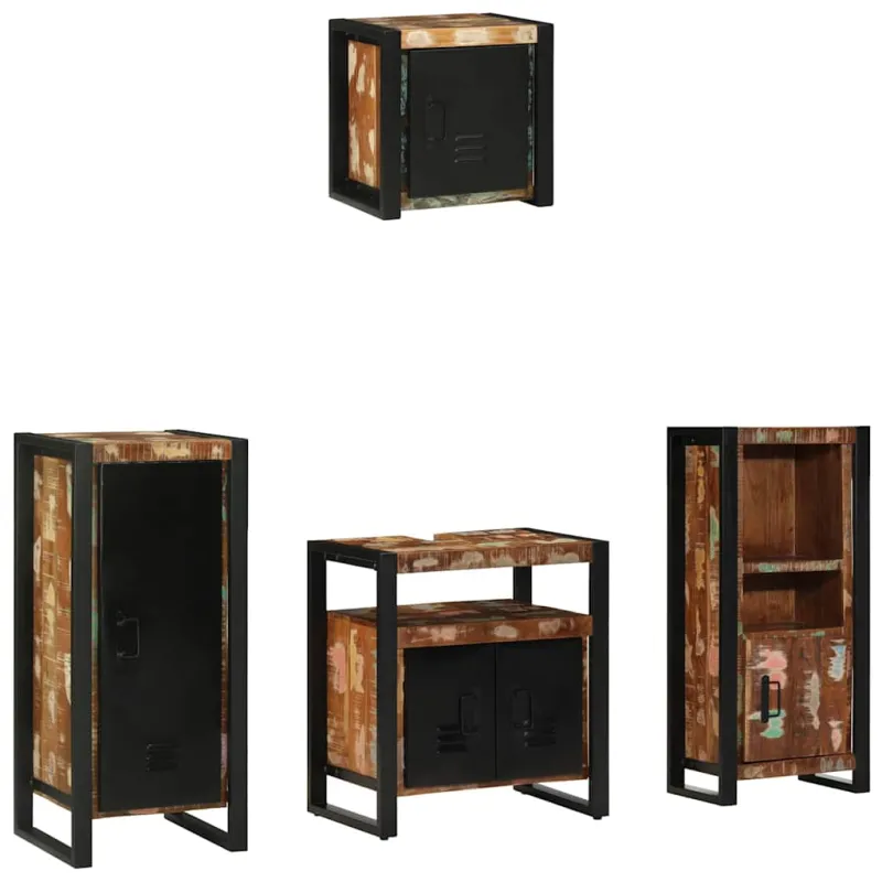 Vonios baldų rinkinys su stalčių 4 pcs Kietas atkurtas medis