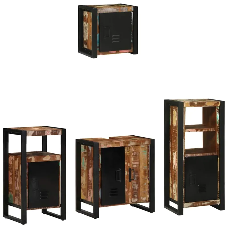 Vonios baldų rinkinys su stalčių 4 pcs Kietas atkurtas medis