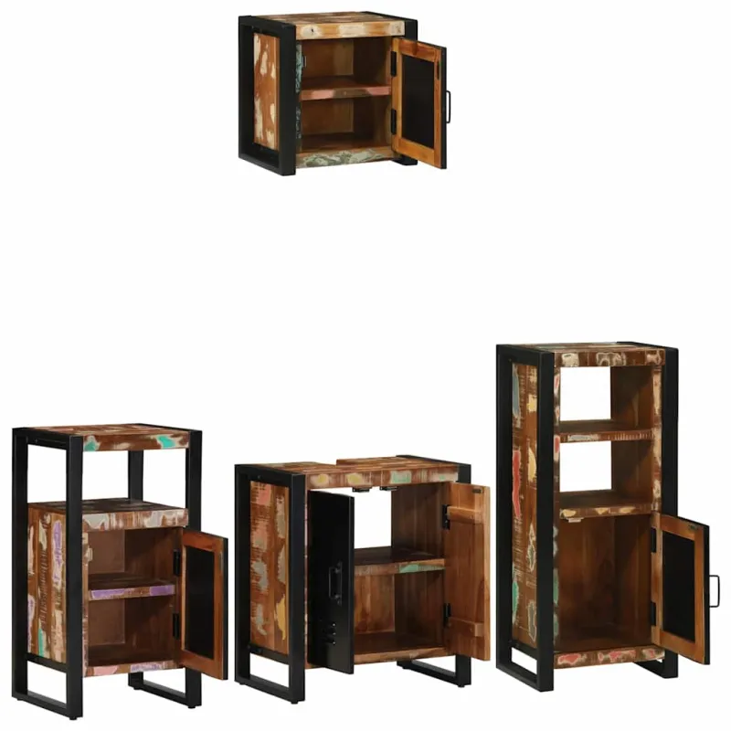 Vonios baldų rinkinys su stalčių 4 pcs Kietas atkurtas medis