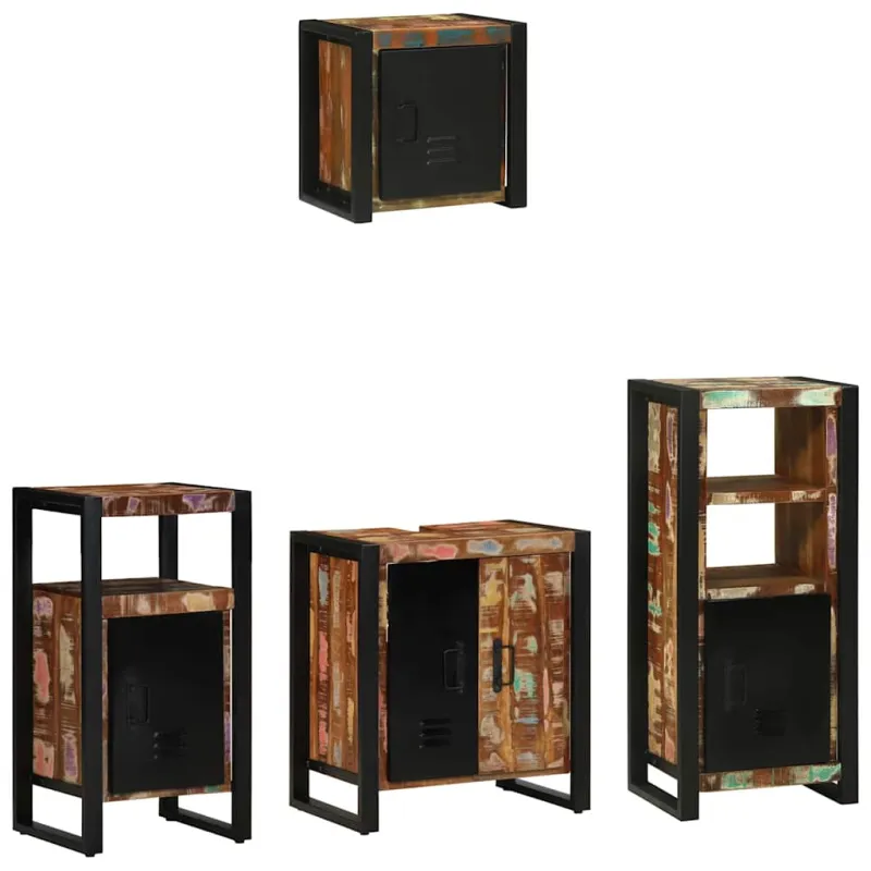 Vonios baldų rinkinys su stalčių 4 pcs Kietas atkurtas medis