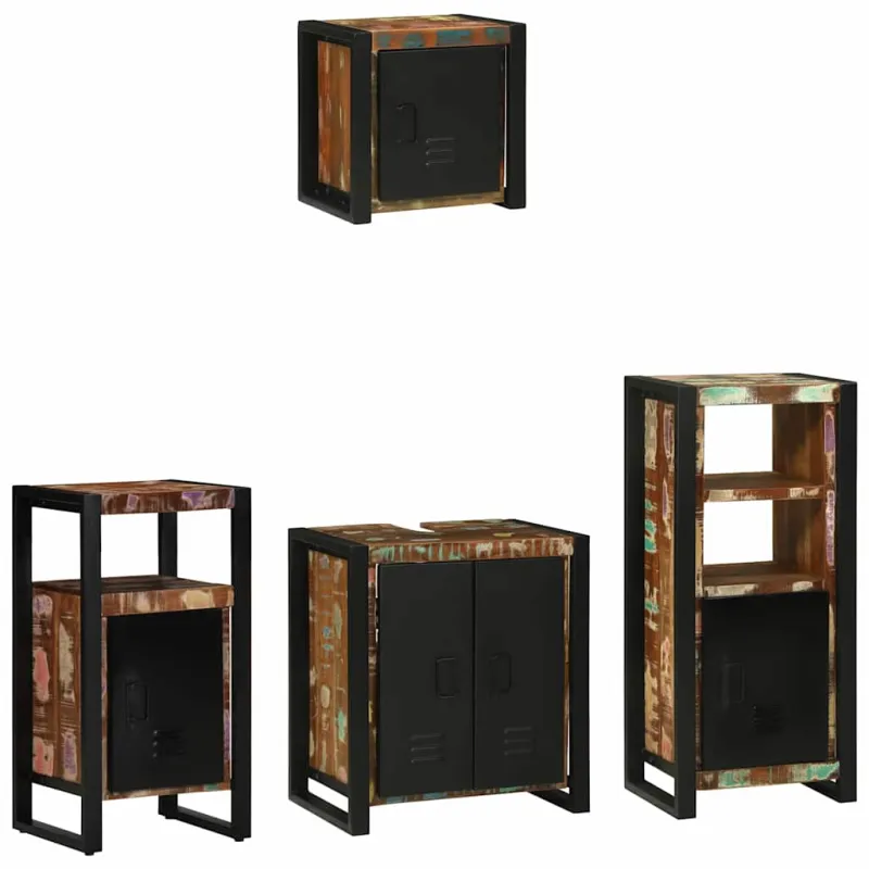 Vonios baldų rinkinys su stalčių 4 pcs Kietas atkurtas medis