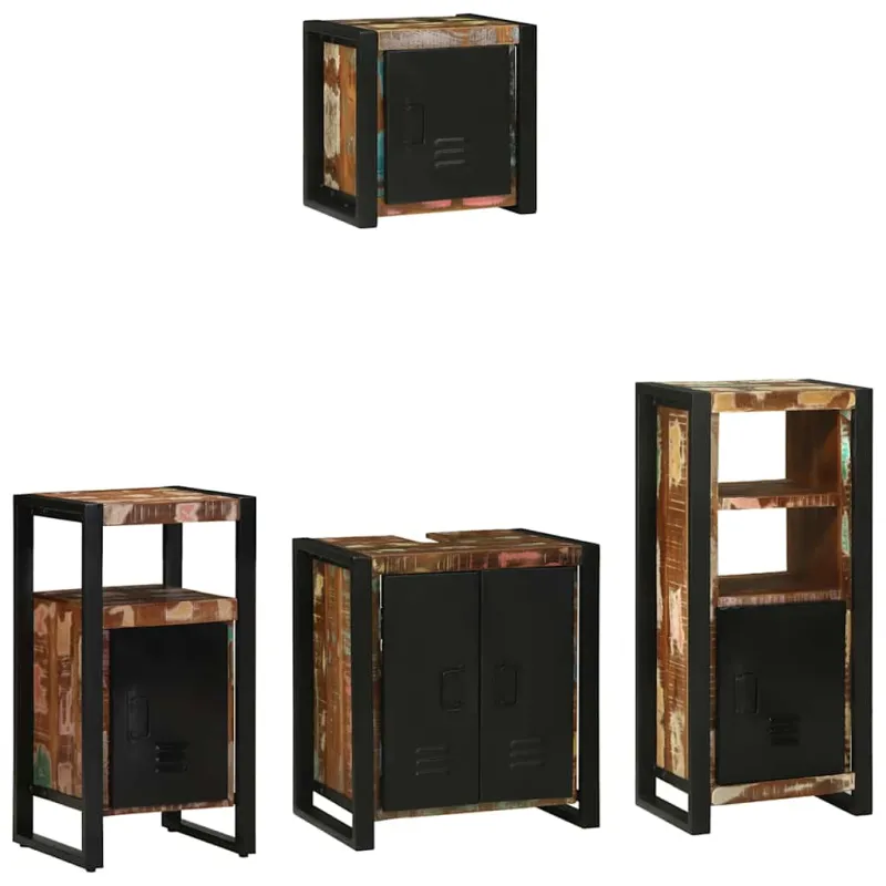 Vonios baldų rinkinys su stalčių 4 pcs Kietas atkurtas medis