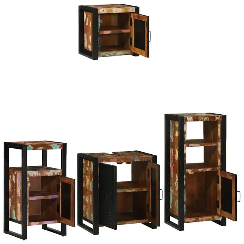 Vonios baldų rinkinys su stalčių 4 pcs Kietas atkurtas medis