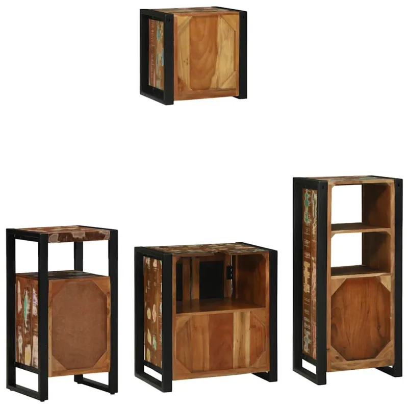 Vonios baldų rinkinys su stalčių 4 pcs Kietas atkurtas medis