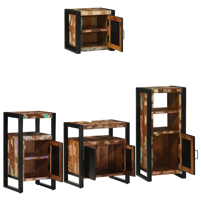 Vonios baldų rinkinys su stalčių 4 pcs Kietas atkurtas medis