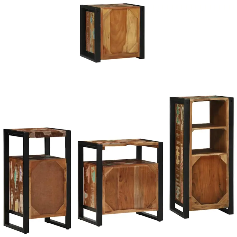 Vonios baldų rinkinys su stalčių 4 pcs Kietas atkurtas medis