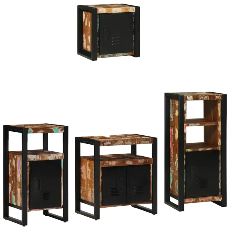 Vonios baldų rinkinys su stalčių 4 pcs Kietas atkurtas medis