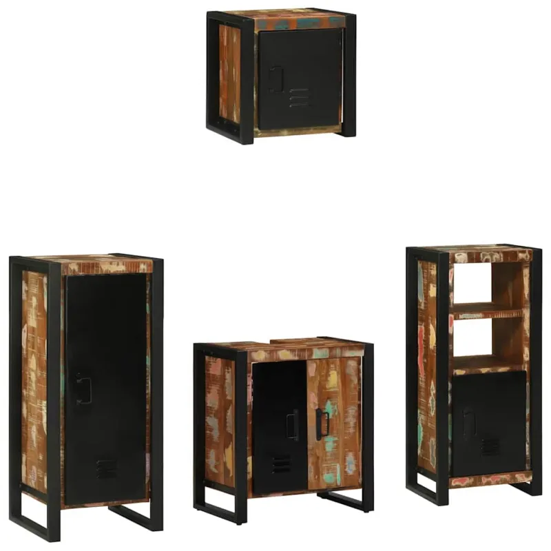 Vonios baldų rinkinys su stalčių 4 pcs Kietas atkurtas medis