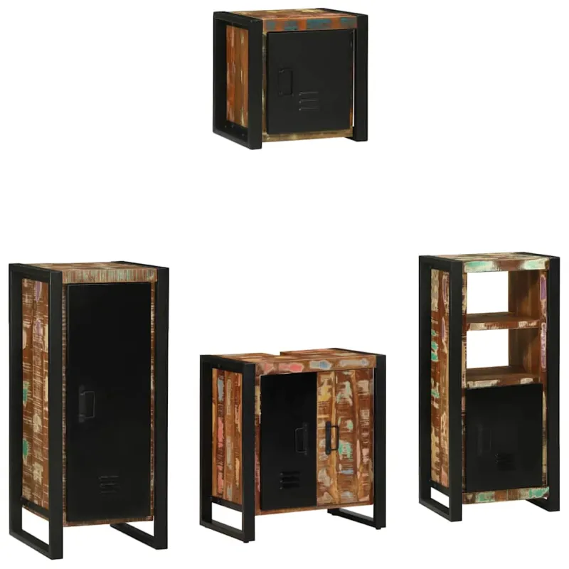Vonios baldų rinkinys su stalčių 4 pcs Kietas atkurtas medis