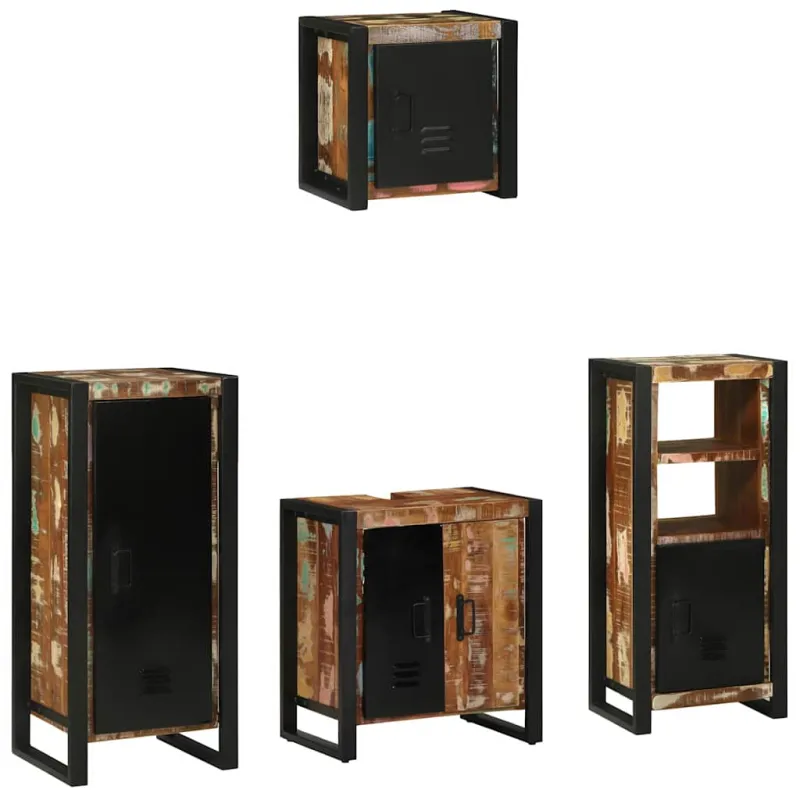 Vonios baldų rinkinys su stalčių 4 pcs Kietas atkurtas medis