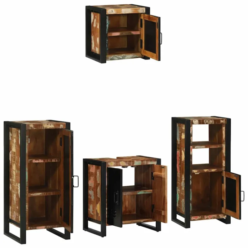 Vonios baldų rinkinys su stalčių 4 pcs Kietas atkurtas medis