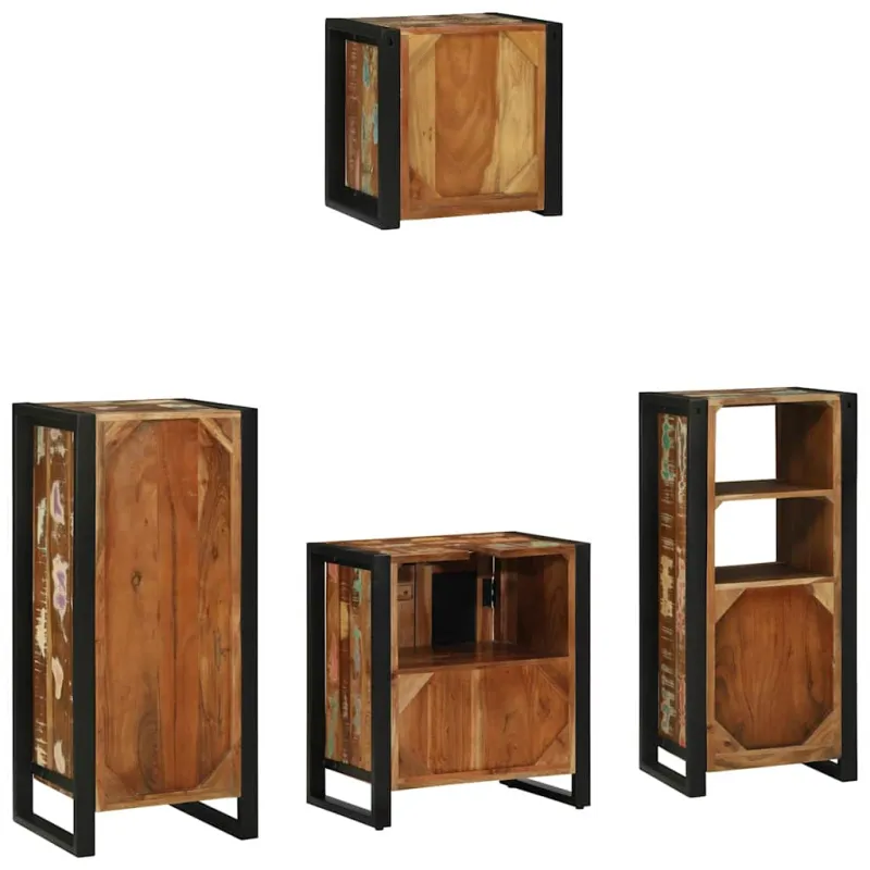 Vonios baldų rinkinys su stalčių 4 pcs Kietas atkurtas medis