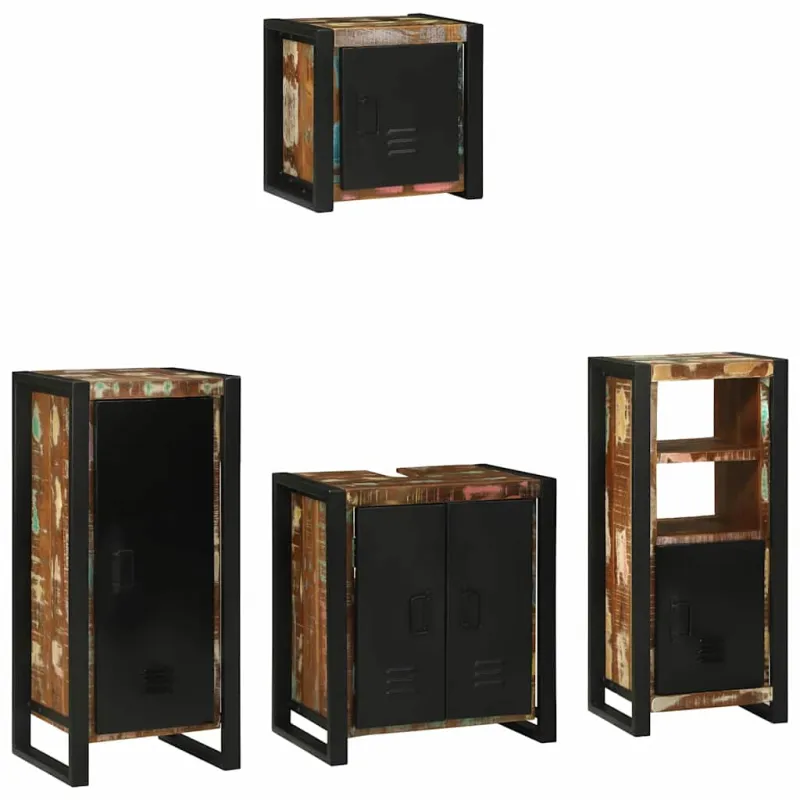 Vonios baldų rinkinys su stalčių 4 pcs Kietas atkurtas medis