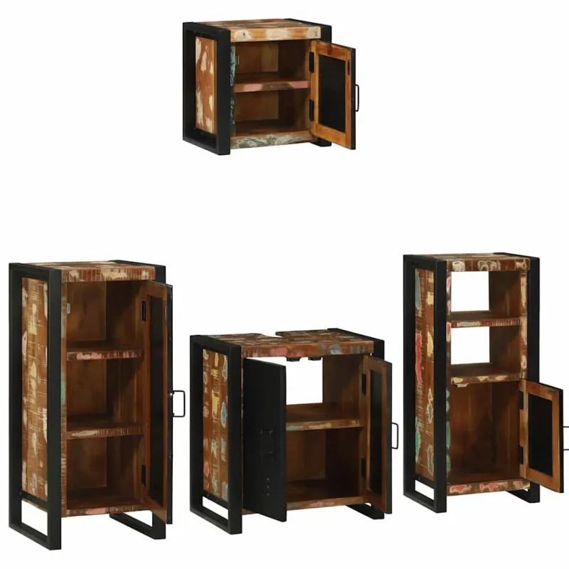 Vonios baldų rinkinys su stalčių 4 pcs Kietas atkurtas medis
