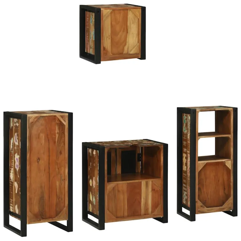Vonios baldų rinkinys su stalčių 4 pcs Kietas atkurtas medis